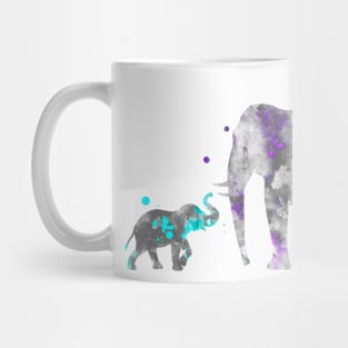 Mom and Baby Elephant Watercolor Painting Lilac Blue Mug